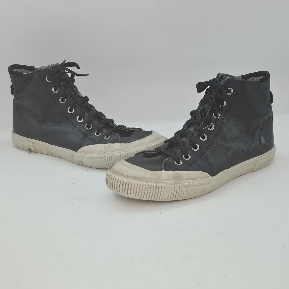 AllSaints Dumont Black Leather High-Top Sneakers EU 44 US 11 Preowned - Picture 2 of 11